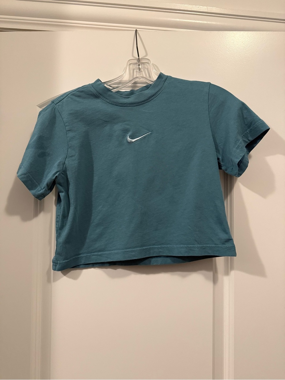 Nike Teal Short-Sleeve Crop Tee with White Swoosh